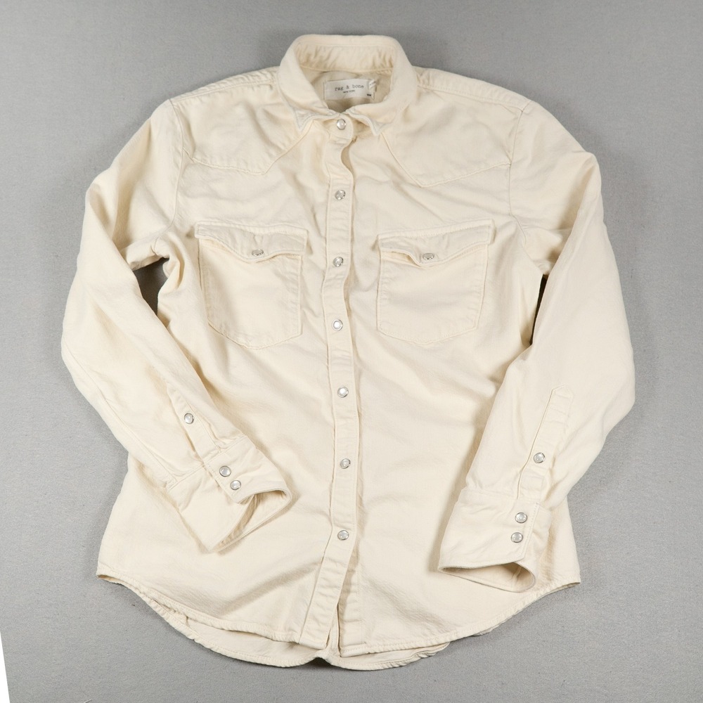 Rag & Bone Womens Western Shirt Ecru Denim Pearl Snap Size M